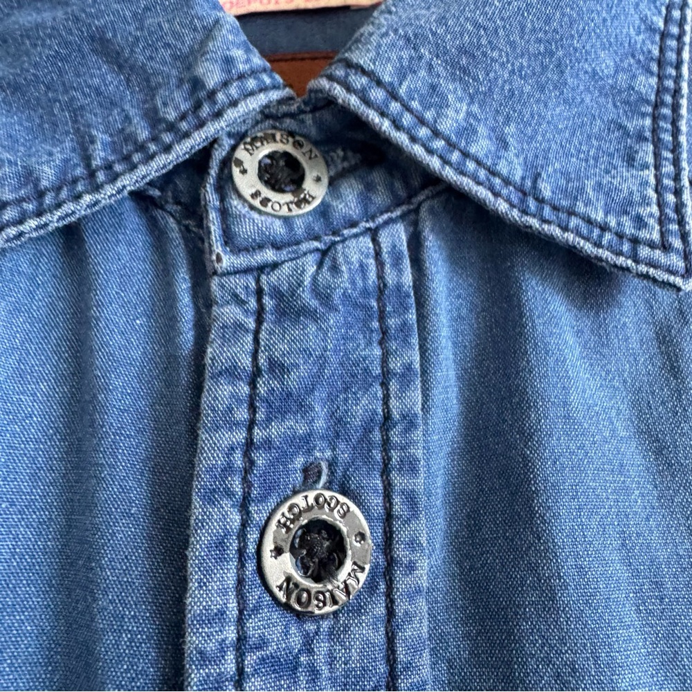 Scotch & Soda Maison Scotch Blue Denim Button Down Shirt Cotton Minimal Casual - Picture 7 of 13